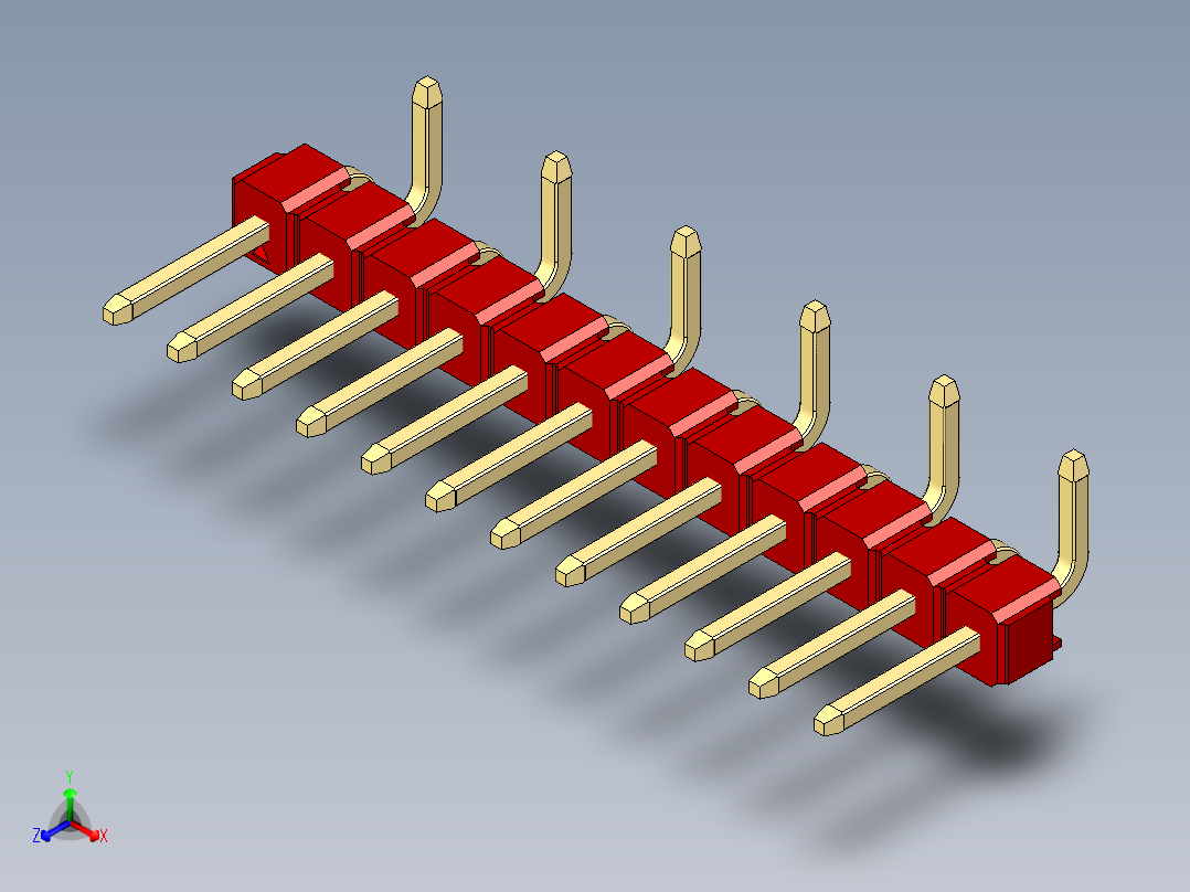 彩色公排针 100mil 2.54mm 系列-DS1022_red_12p_100mil_Type_SMT_R2_rev1.0正等轴测图