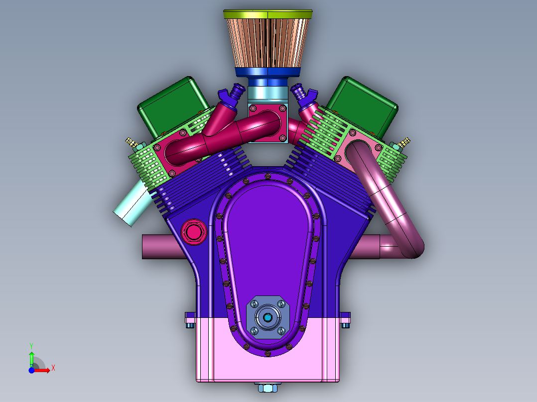 迷你V型双缸发动机前视图
