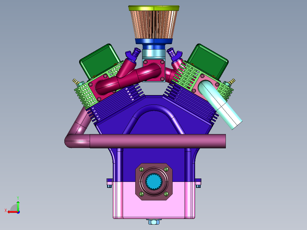 迷你V型双缸发动机后视图