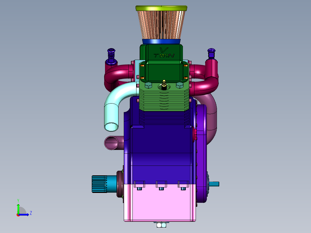 迷你V型双缸发动机左视图