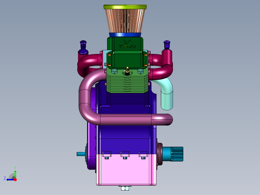 迷你V型双缸发动机右视图