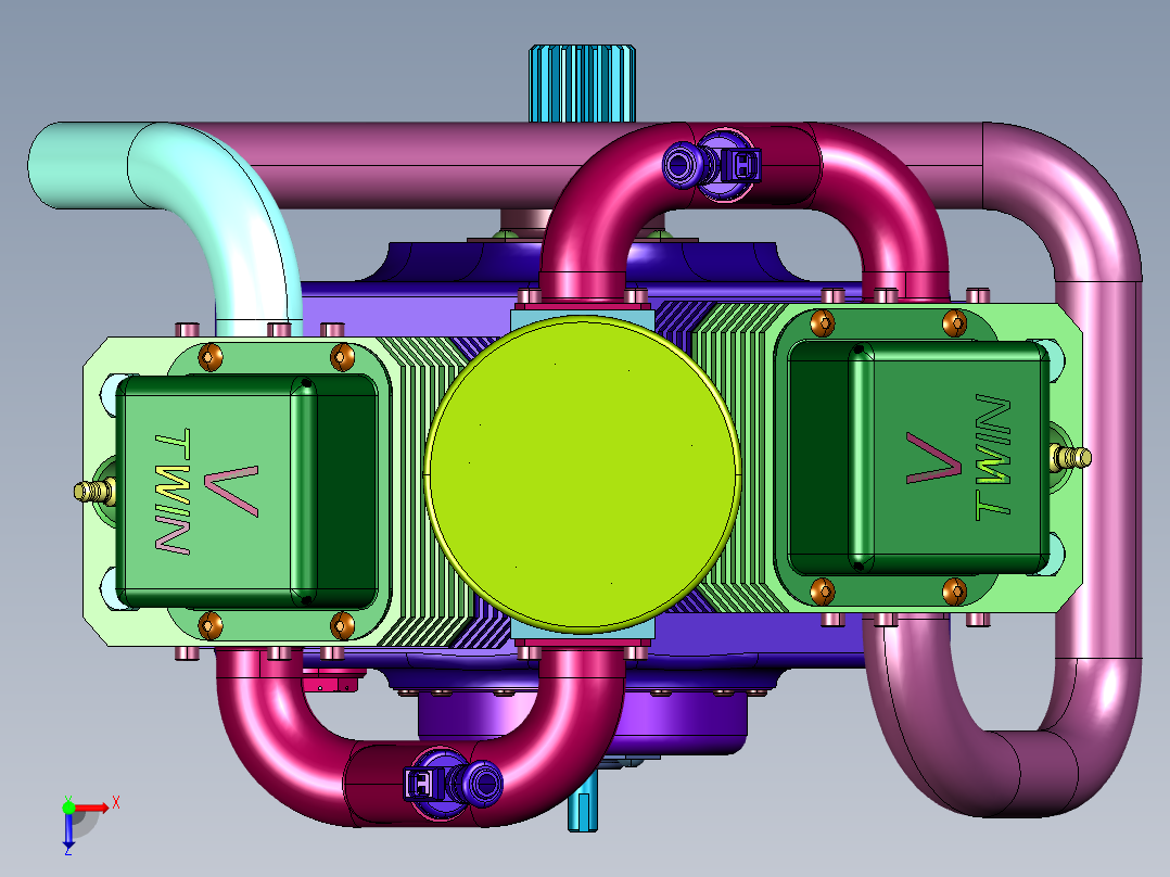 迷你V型双缸发动机俯视图