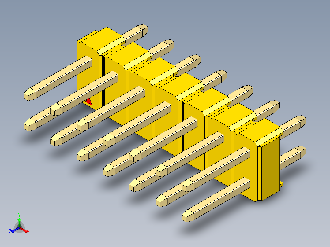 彩色公头100mil（2.54mm）系列-DS1021_yellow_2x07p_100mil_Type1_rev1.0正等轴测图