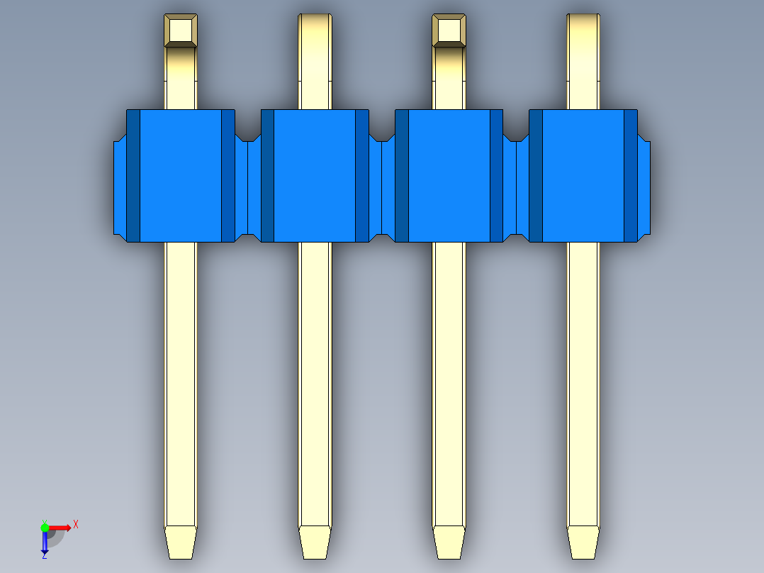 彩色公排针 100mil 2.54mm 系列-DS1022_blue_04p_100mil_Type_SMT_R1_rev1.0俯视图