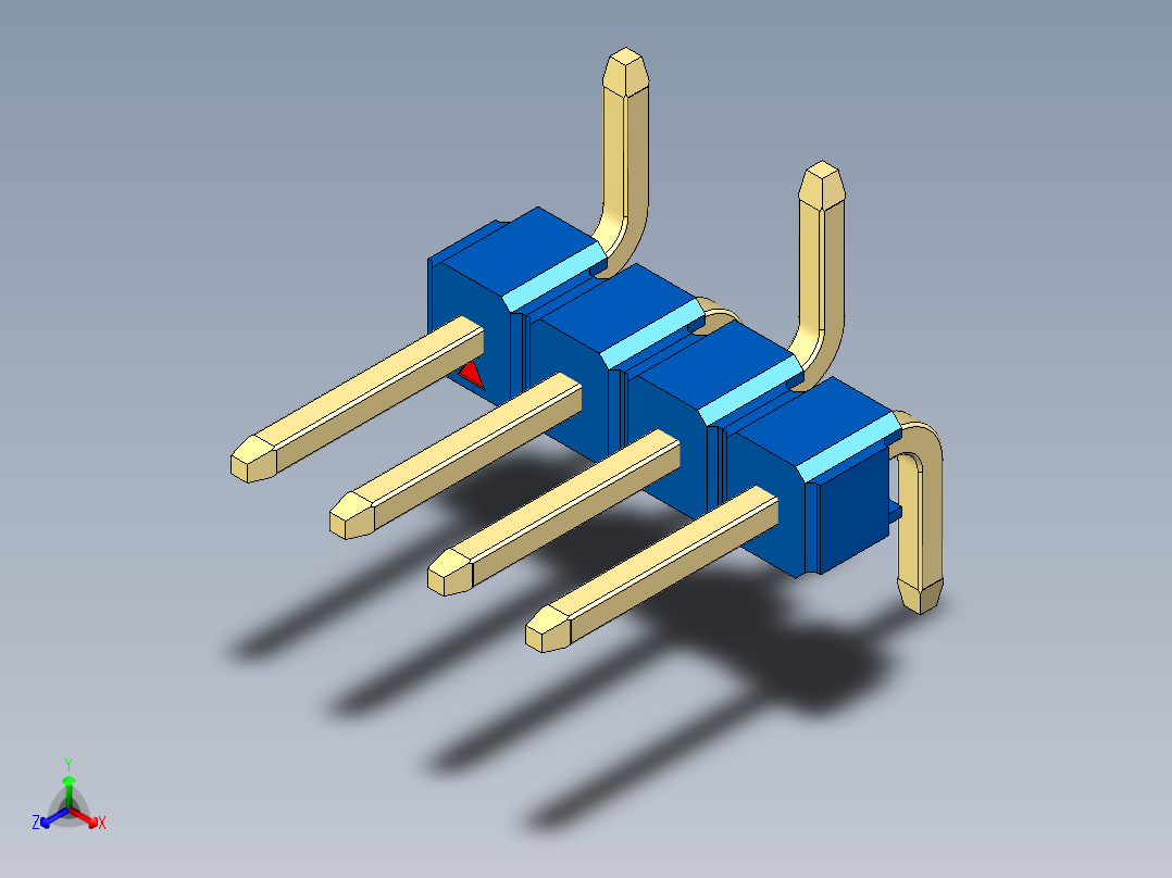 彩色公排针 100mil 2.54mm 系列-DS1022_blue_04p_100mil_Type_SMT_R1_rev1.0正等轴测图