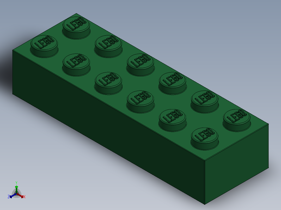 乐高套装 4421基本积木-4181135 - 2456 - 44237 Dark Green Brick 2 x 6.SLDPRT正等轴测图