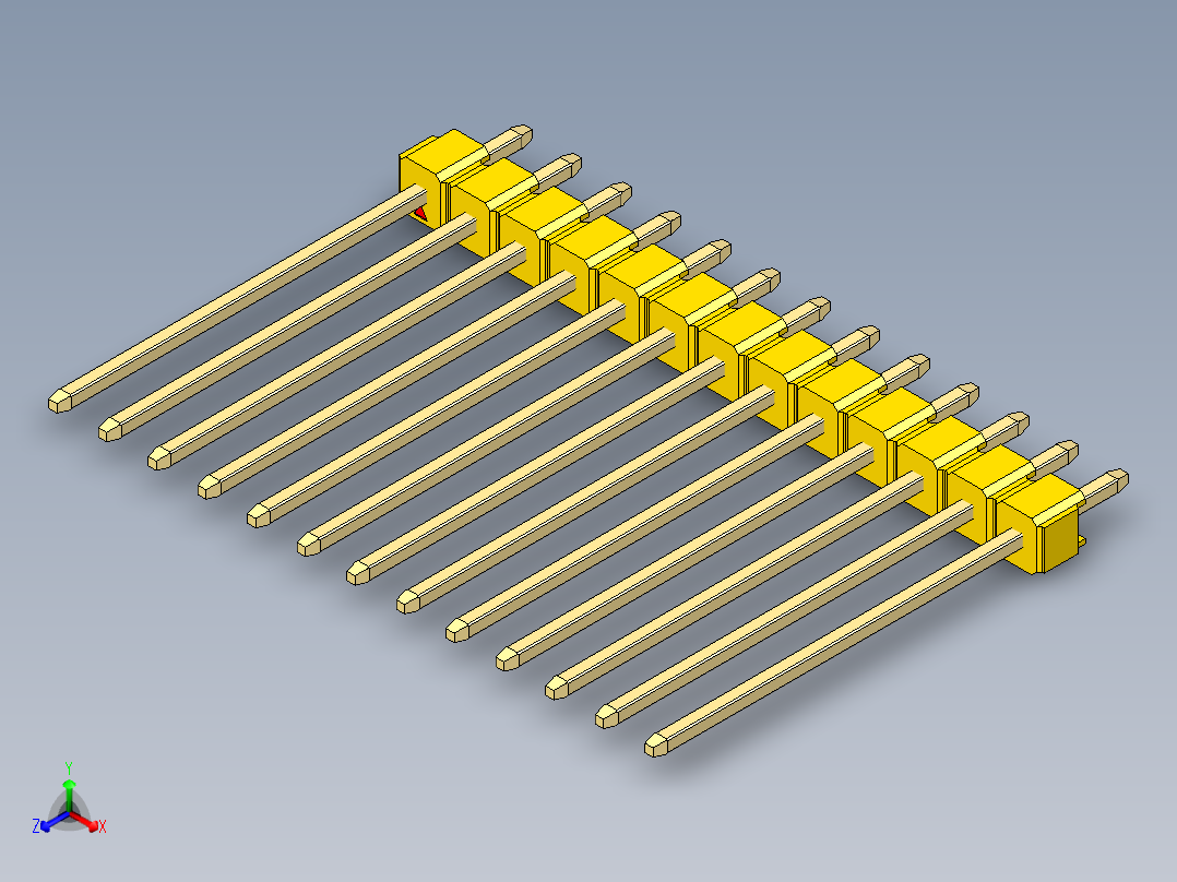 彩色公头100mil（2.54mm）系列-DS1021_yellow_1x13p_100mil_Type19_rev1.0正等轴测图
