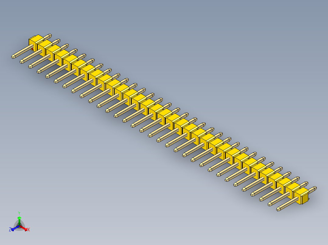 彩色公头100mil（2.54mm）系列-DS1021_yellow_1x32p_100mil_Type1_rev1.0正等轴测图