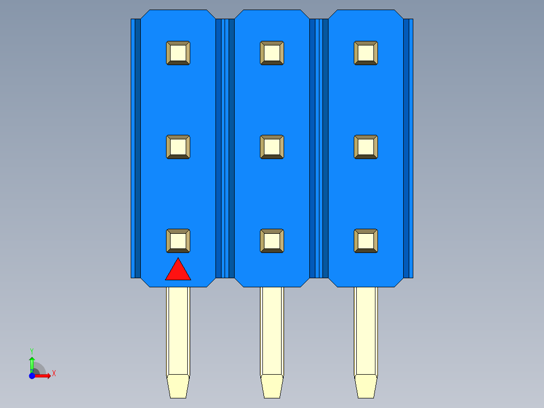 彩色公排针 100mil 2.54mm 系列-DS1022_blue_3x03p_100mil_TypeD_rev1.0前视图