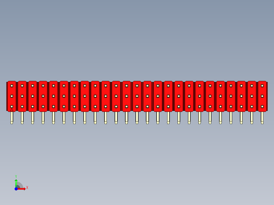 彩色公排针 100mil 2.54mm 系列-DS1022_red_3x25p_100mil_TypeD_rev1.0前视图