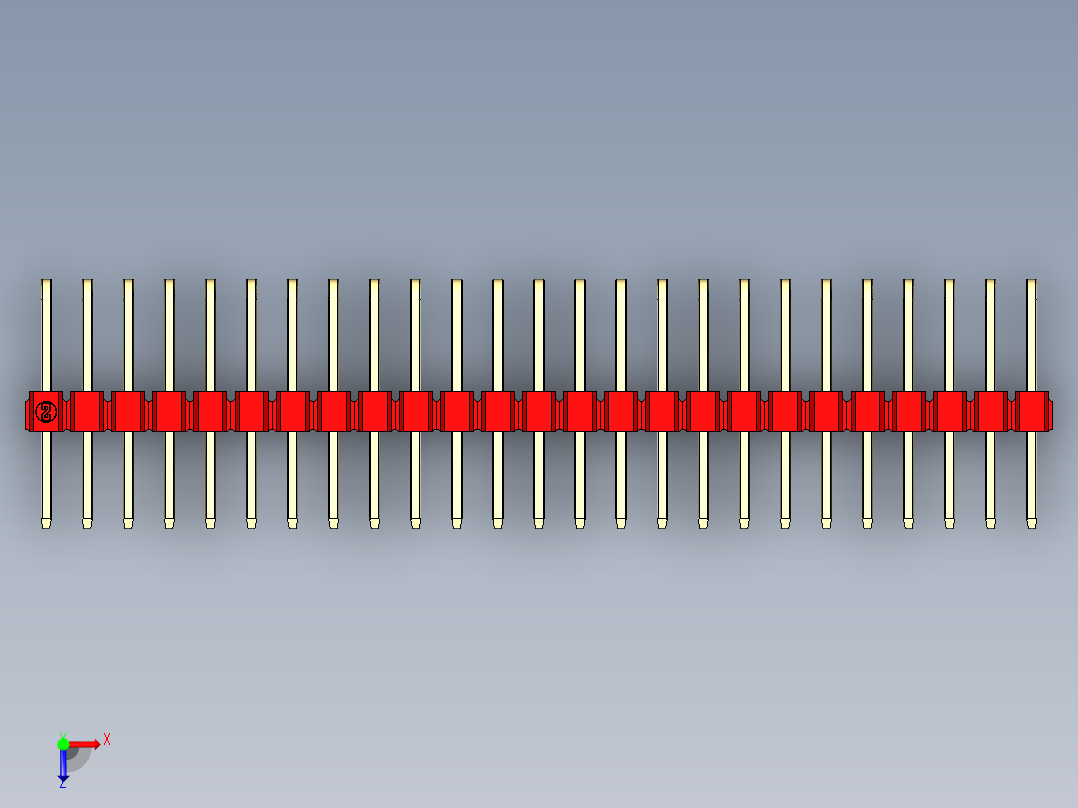 彩色公排针 100mil 2.54mm 系列-DS1022_red_3x25p_100mil_TypeD_rev1.0俯视图