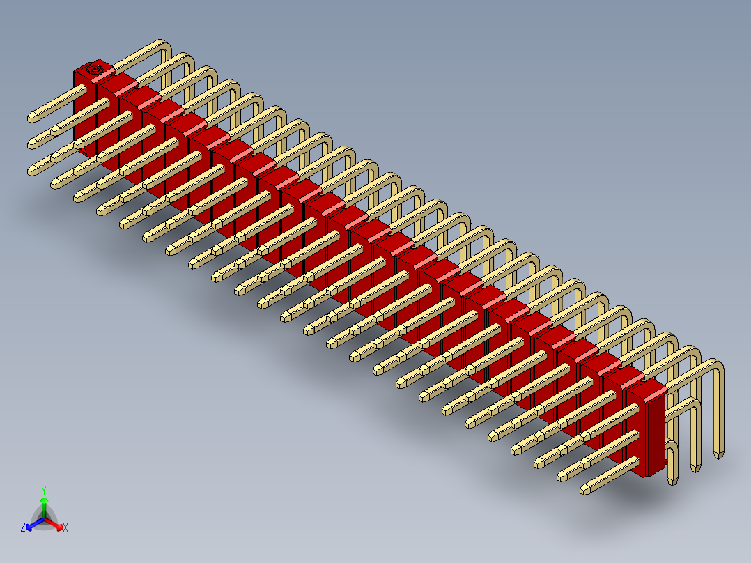 彩色公排针 100mil 2.54mm 系列-DS1022_red_3x25p_100mil_TypeD_rev1.0正等轴测图