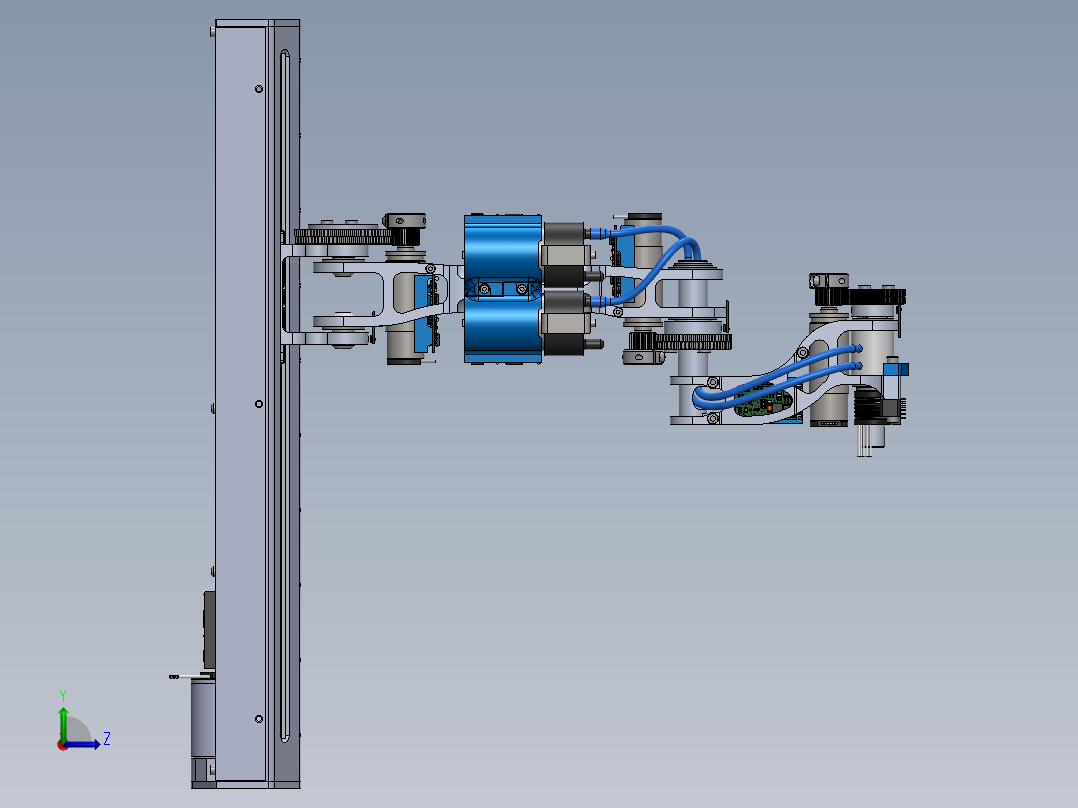 升降式四轴scara机器人SolidWorks3d图纸四轴内部结构图三维模型左视图