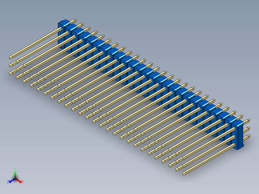 彩色公头100mil（2.54mm）系列-DS1021_blue_3x26p_100mil_Type19_rev1.0正等轴测图
