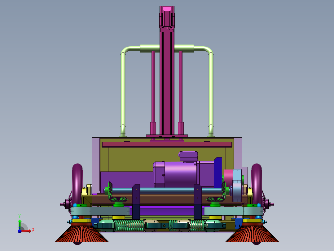 推动式路面垃圾清扫小车三维前视图