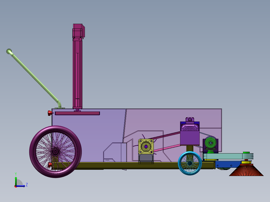 推动式路面垃圾清扫小车三维左视图