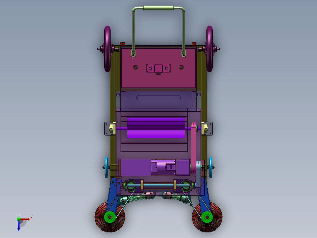 推动式路面垃圾清扫小车三维俯视图