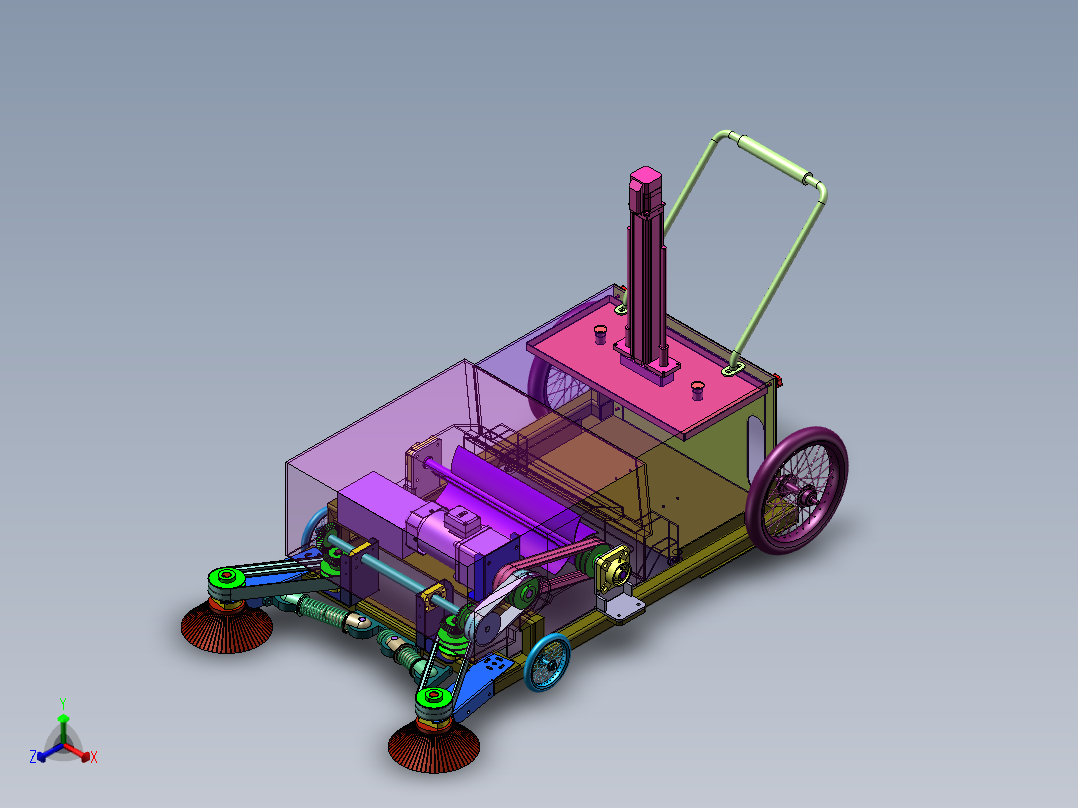 推动式路面垃圾清扫小车三维正等轴测图