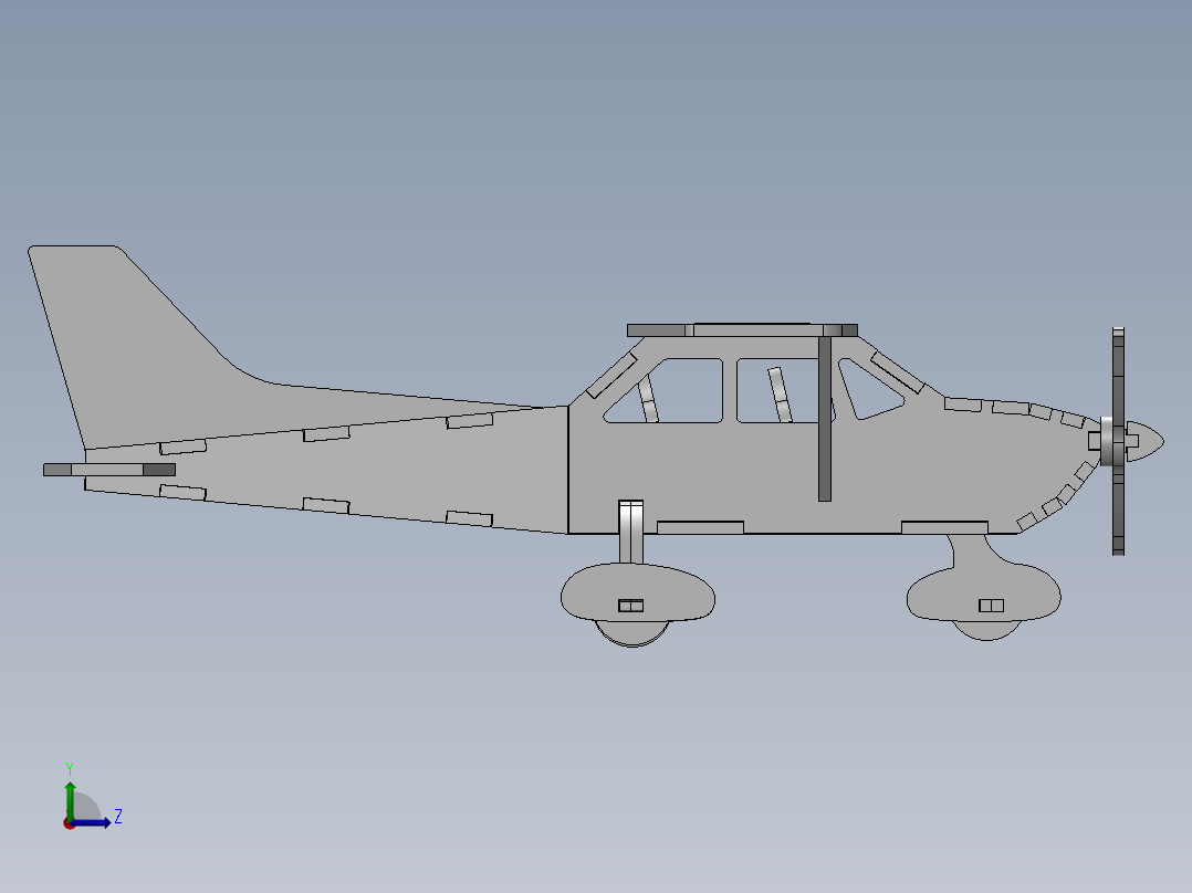 激光下料拼图飞机CAD-SolidWorks-X_T格式左视图