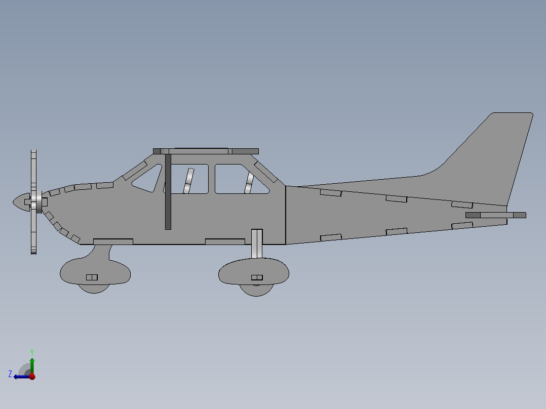 激光下料拼图飞机CAD-SolidWorks-X_T格式右视图