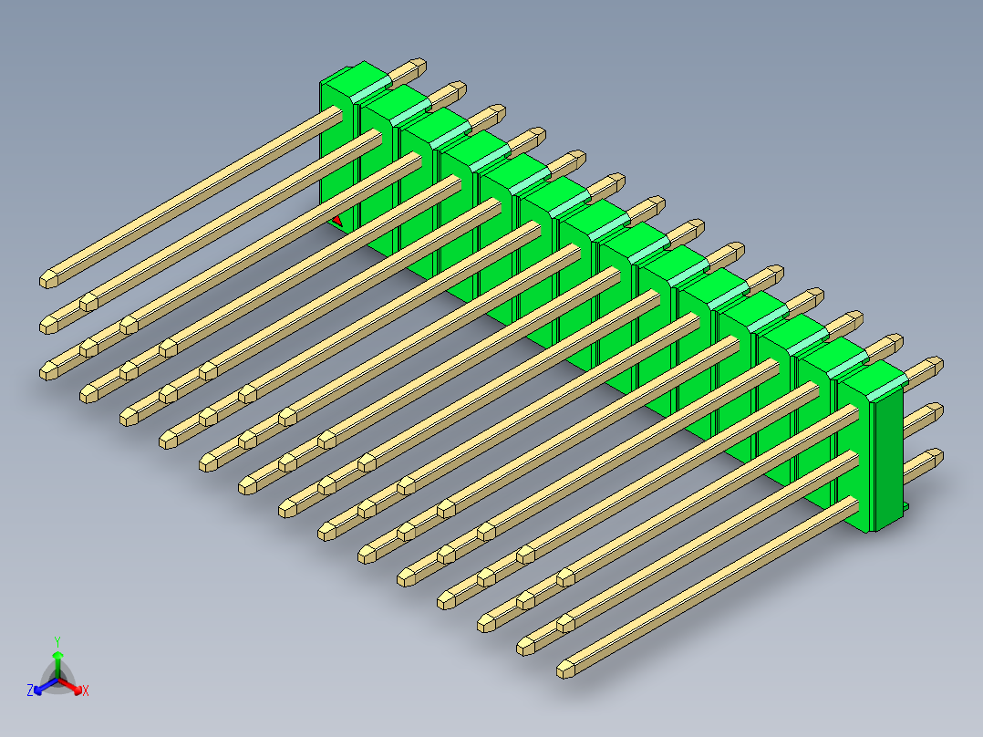 彩色公头100mil（2.54mm）系列-DS1021_green_3x14p_100mil_Type19_rev1.0正等轴测图