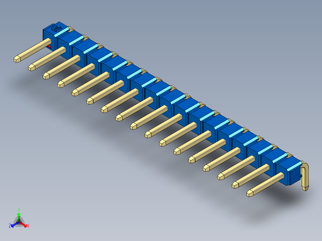 彩色公排针 100mil 2.54mm 系列-DS1022_blue_1x17p_100mil_TypeD_rev1.0正等轴测图