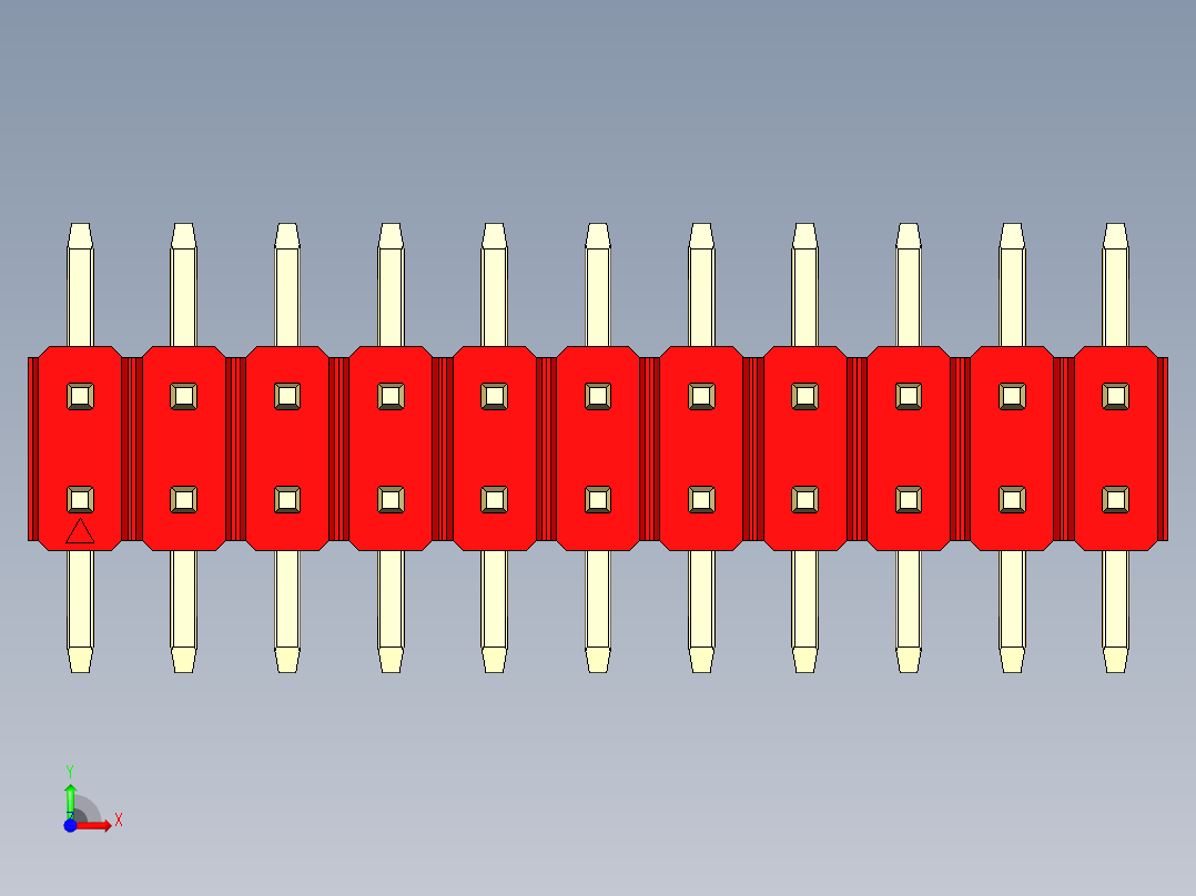 彩色公排针 100mil 2.54mm 系列-DS1022_red_22p_100mil_TypeSMT_rev1.0前视图