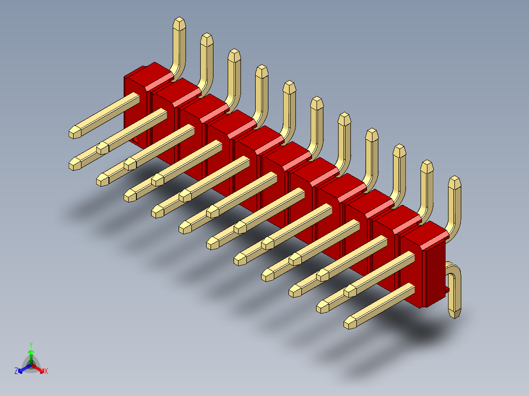 彩色公排针 100mil 2.54mm 系列-DS1022_red_22p_100mil_TypeSMT_rev1.0正等轴测图