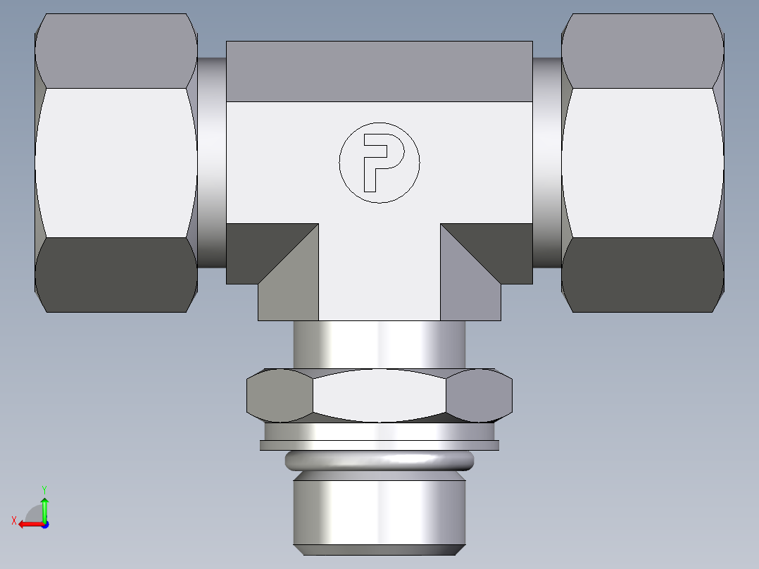 卡套式工业通用硬管接头EO_Adjustable_locknut_branch_tee_TEE15ZLMORCF后视图