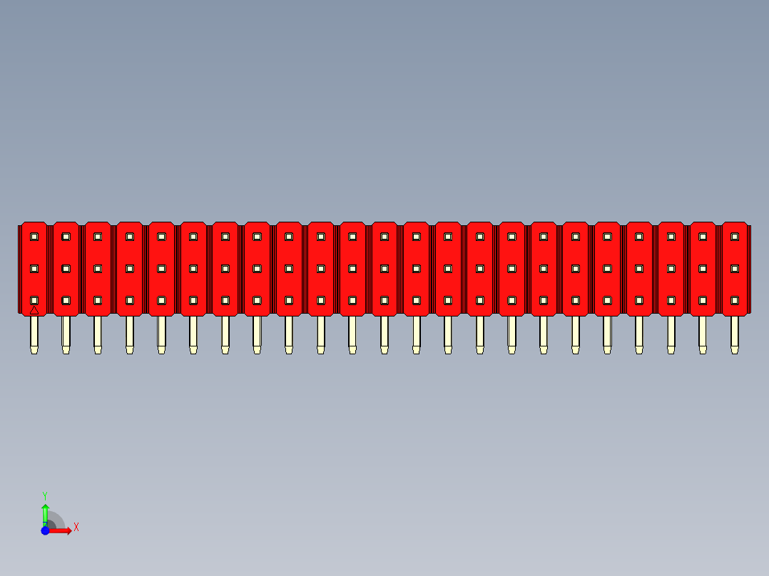 彩色公排针 100mil 2.54mm 系列-DS1022_red_3x23p_100mil_TypeD_rev1.0前视图