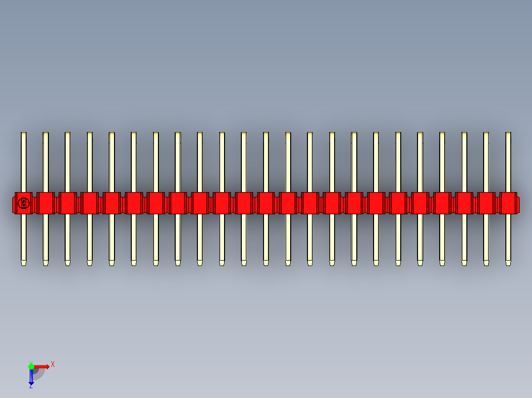 彩色公排针 100mil 2.54mm 系列-DS1022_red_3x23p_100mil_TypeD_rev1.0俯视图