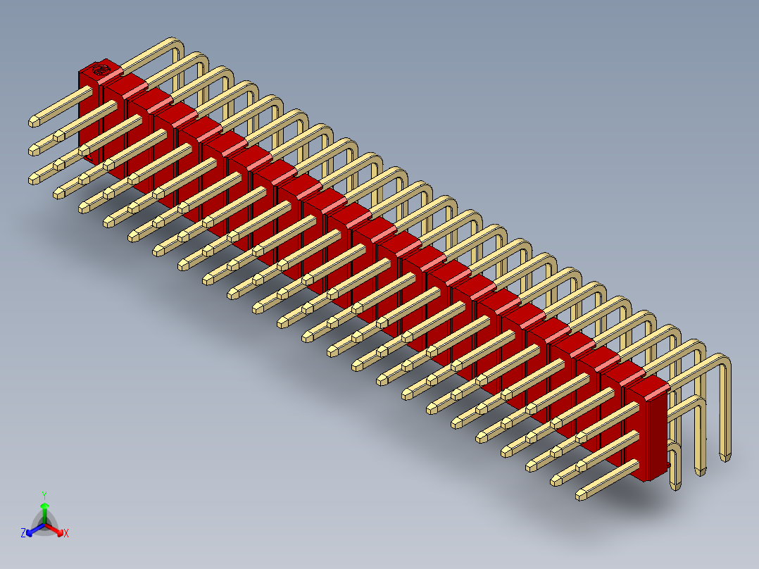 彩色公排针 100mil 2.54mm 系列-DS1022_red_3x23p_100mil_TypeD_rev1.0正等轴测图
