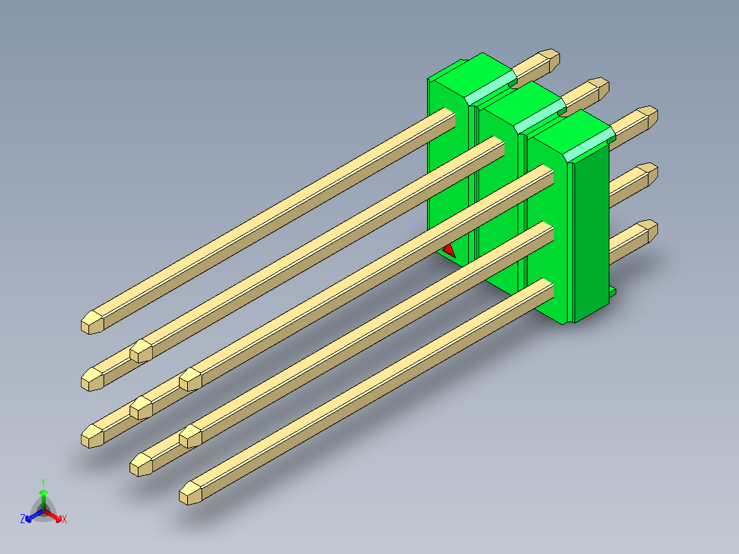 彩色公头100mil（2.54mm）系列-DS1021_green_3x03p_100mil_Type19_rev1.0正等轴测图