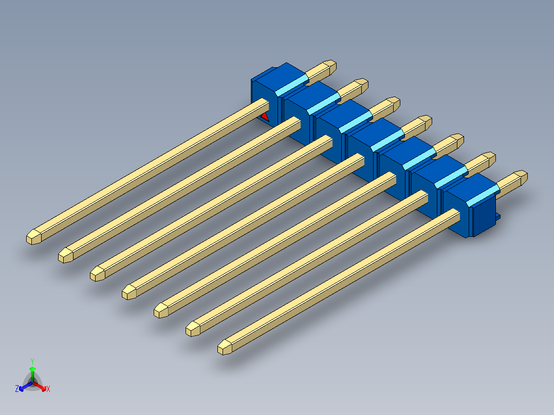 彩色公头100mil（2.54mm）系列-DS1021_blue_1x07p_100mil_Type19_rev1.0正等轴测图