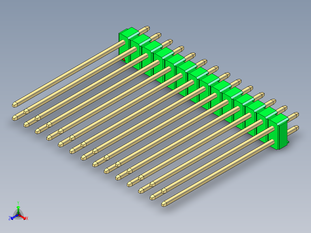 彩色公头100mil（2.54mm）系列-DS1021_green_2x14p_100mil_Type43_rev1.0正等轴测图