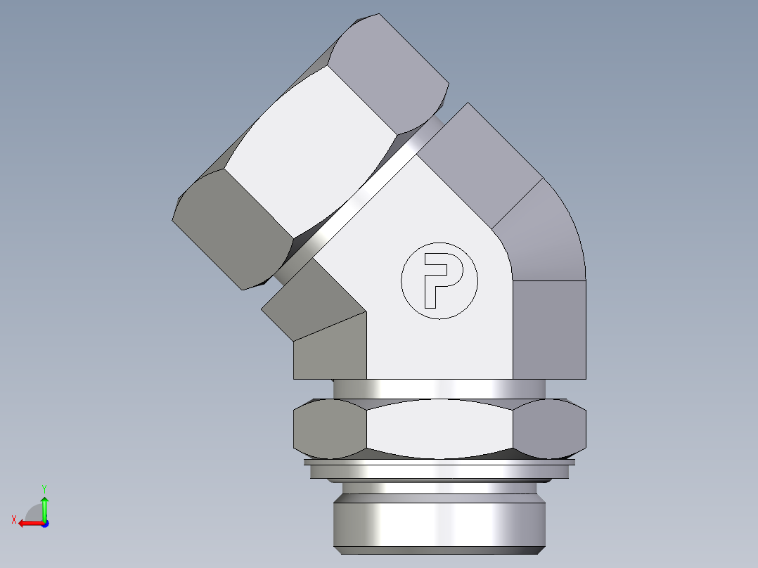 卡套式工业通用硬管接头EO_Adjustable_locknut_45_deg_elbow_VEE35ZLRCF后视图