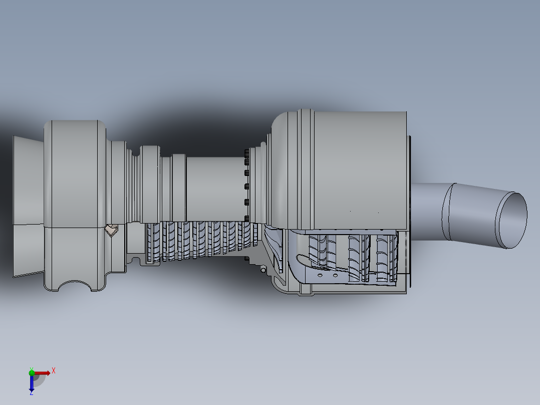 喷气推进发动机简易剖面俯视图