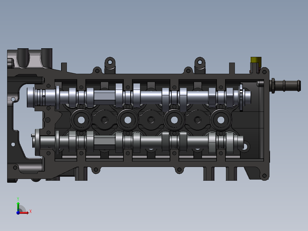 发动机缸头组装前视图