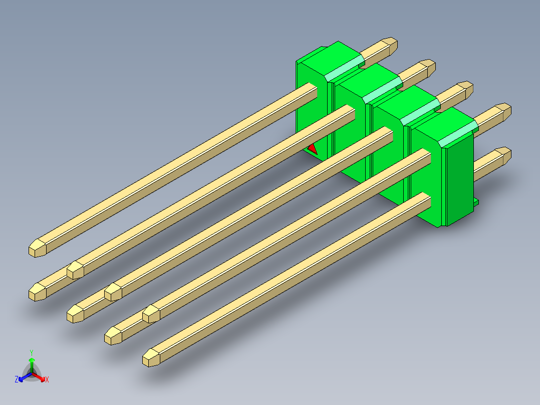 彩色公头100mil（2.54mm）系列-DS1021_green_2x04p_100mil_Type19_rev1.0正等轴测图