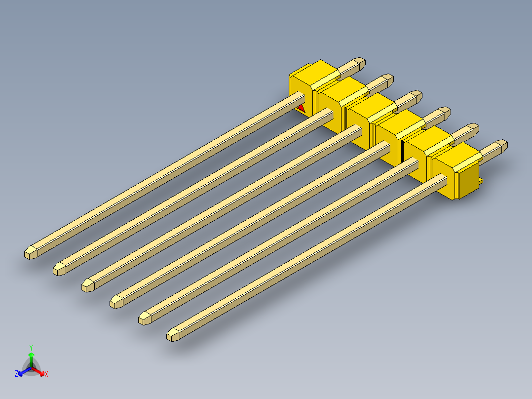 彩色公头100mil（2.54mm）系列-DS1021_yellow_1x06p_100mil_Type43_rev1.0正等轴测图