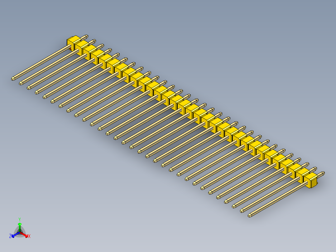 彩色公头100mil（2.54mm）系列-DS1021_yellow_1x31p_100mil_Type19_rev1.0正等轴测图
