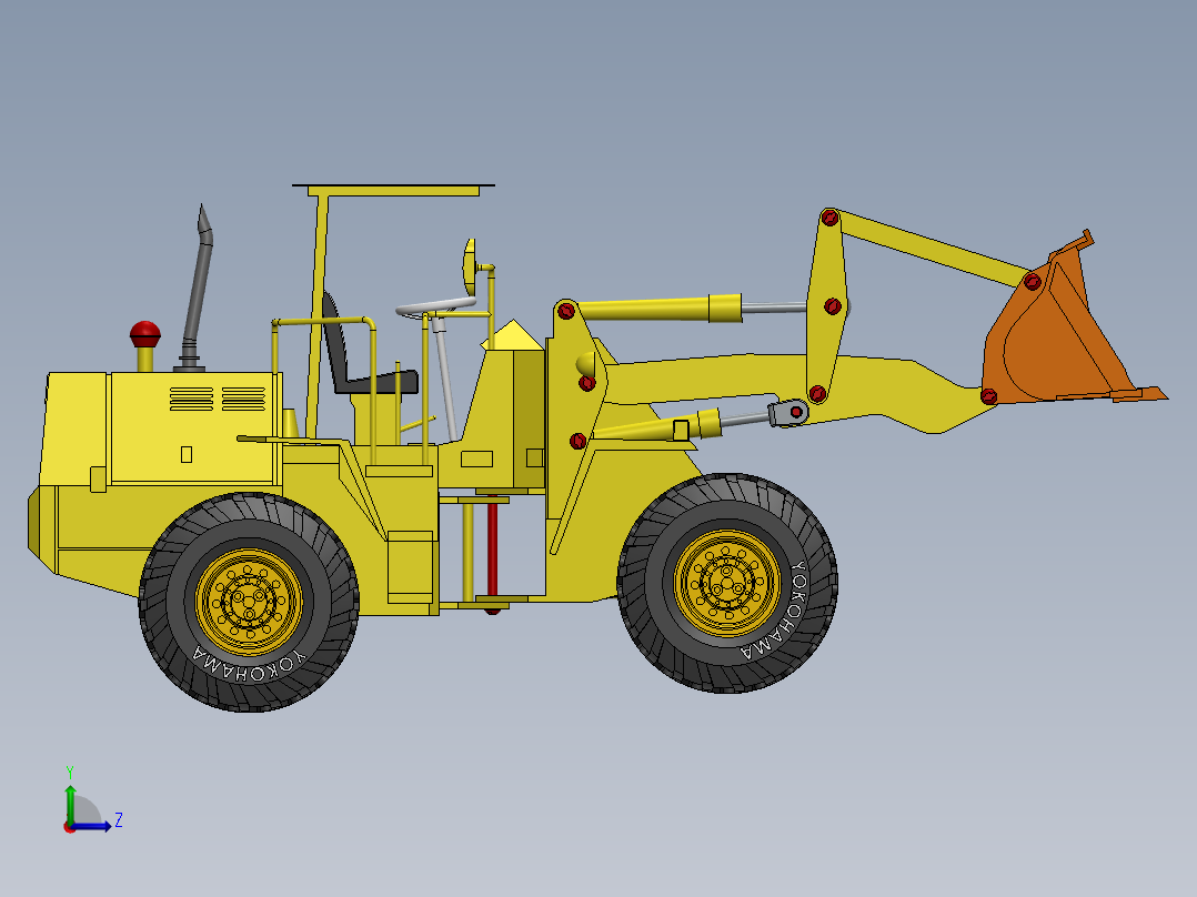 重型装载机比例模型3D图纸 Solidworks设计左视图