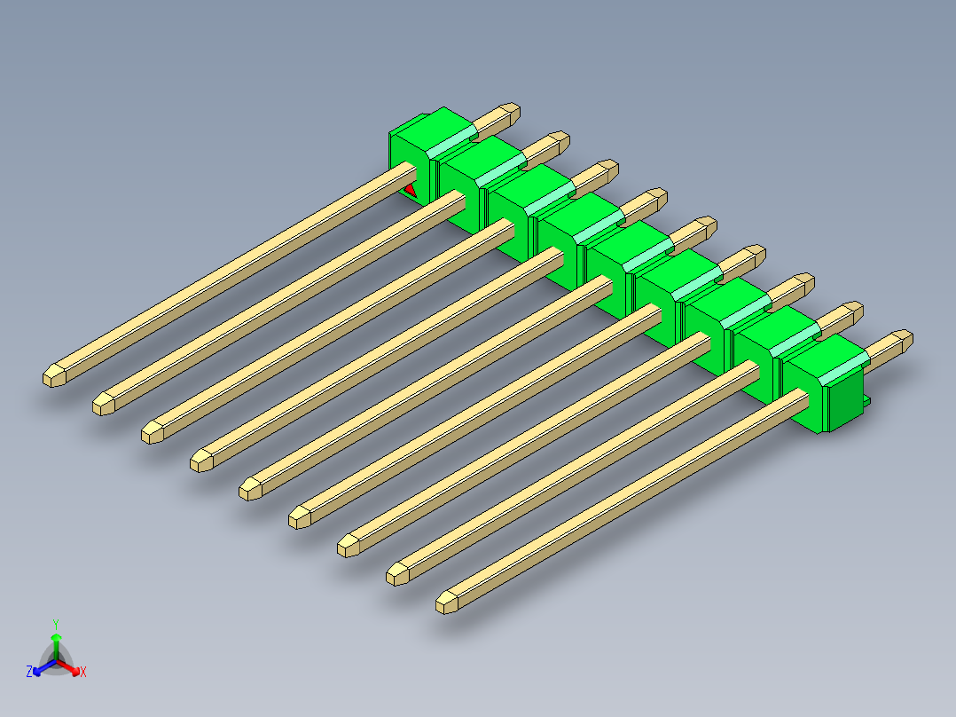彩色公头100mil（2.54mm）系列-DS1021_green_1x09p_100mil_Type19_rev1.0正等轴测图