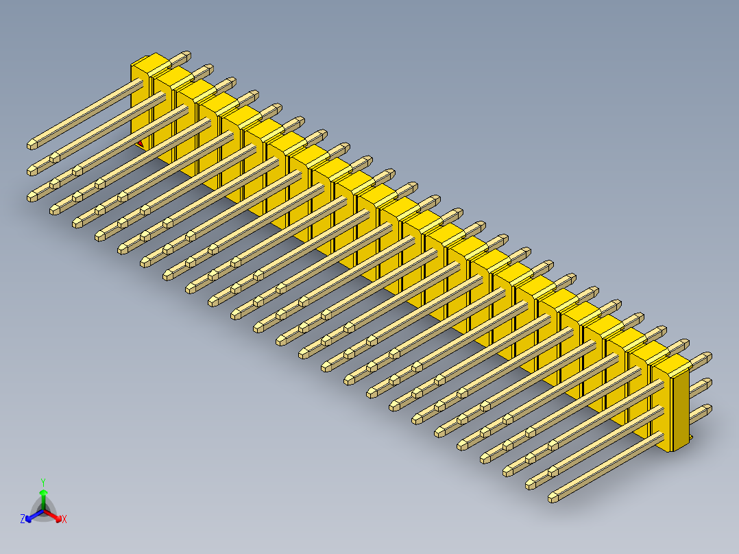 彩色公头100mil（2.54mm）系列-DS1021_yellow_3x24p_100mil_Type5_rev1.0正等轴测图