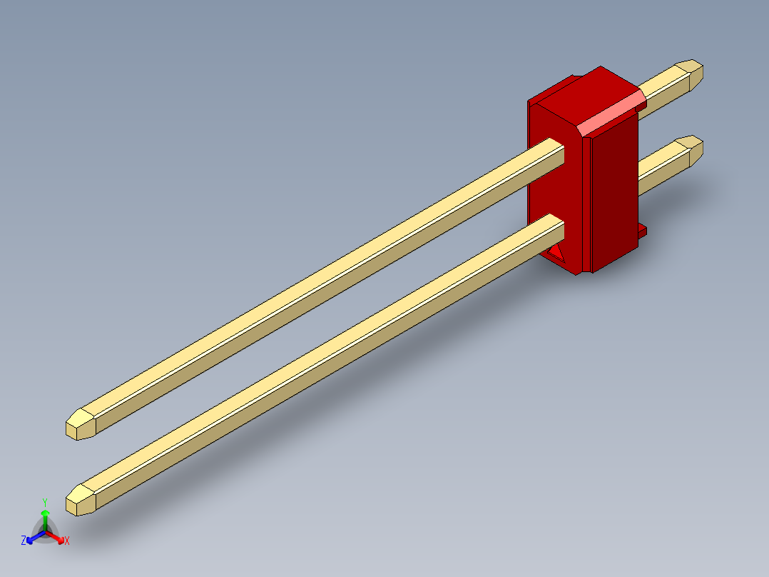 彩色公头100mil（2.54mm）系列-DS1021_red_2x01p_100mil_Type19_rev1.0正等轴测图