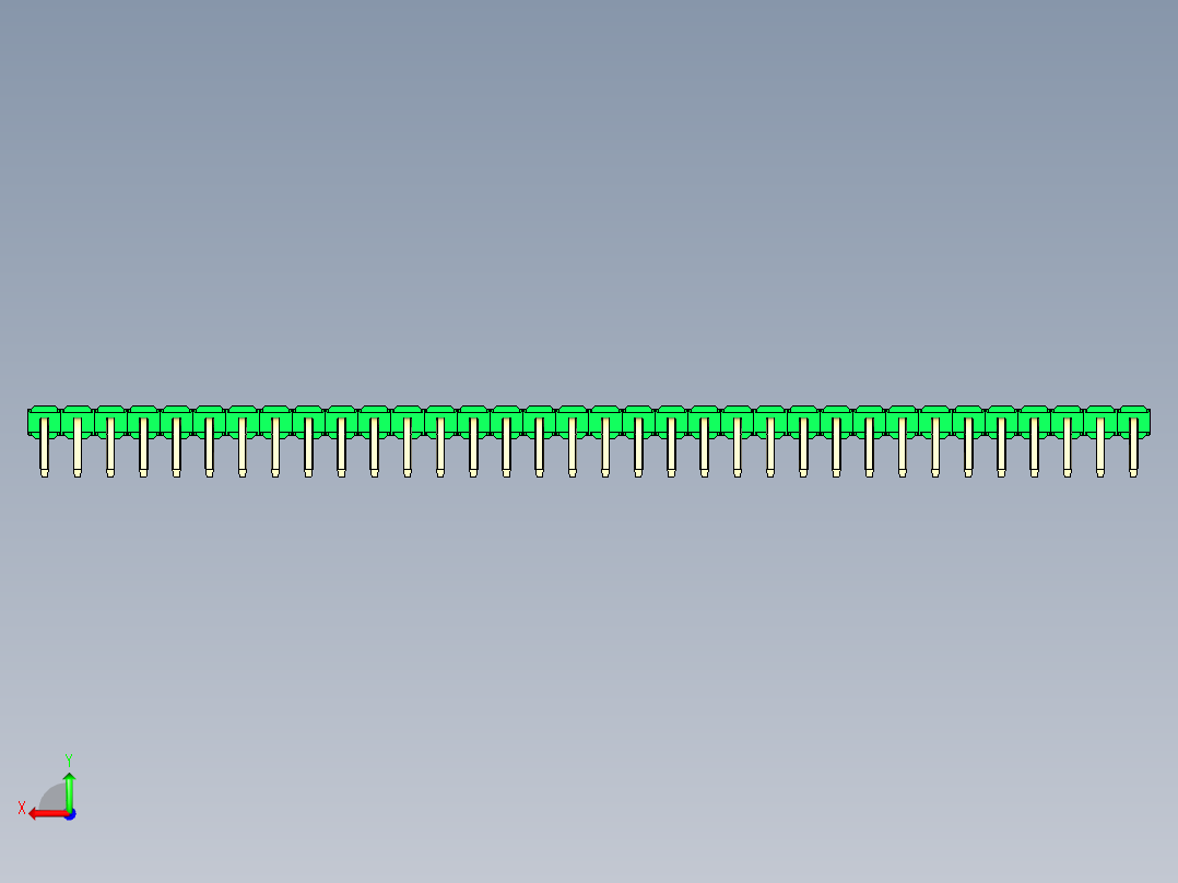 彩色公排针 100mil 2.54mm 系列-DS1022_green_1x34p_100mil_TypeD_rev1.0后视图