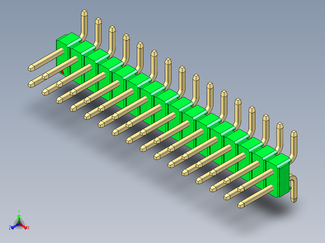 彩色公排针 100mil 2.54mm 系列-DS1022_green_32p_100mil_TypeSMT_rev1.0正等轴测图