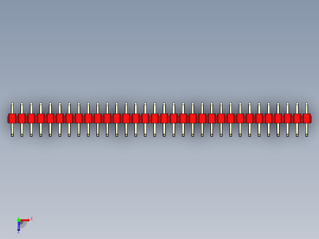 彩色公排针 100mil 2.54mm 系列-DS1022_red_32p_100mil_TypeU_rev1.0俯视图
