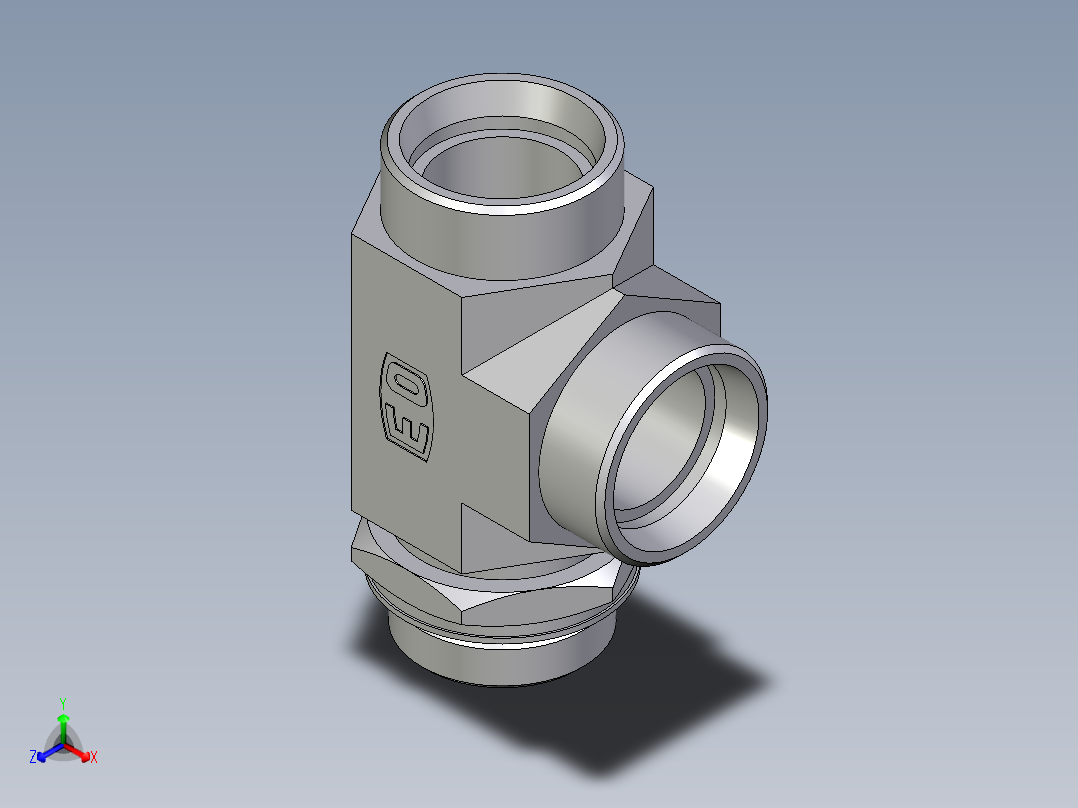 卡套式工业通用硬管接头EO_Adjustable_locknut_run_tee_LEE35LMOROMDCF正等轴测图