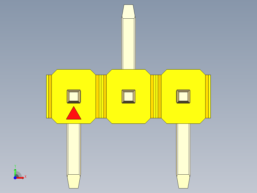 彩色公排针 100mil 2.54mm 系列-DS1022_yellow_03p_100mil_Type_SMT_R2_rev1.0前视图